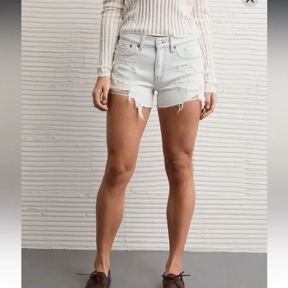 American Eagle Outfitters White Distressed Jean Shorts